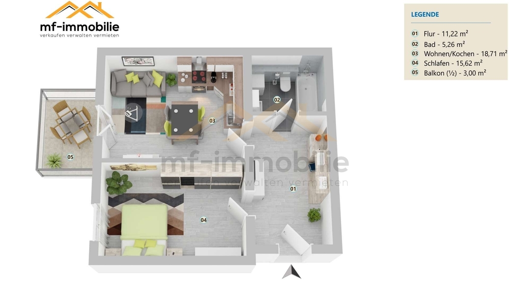 2 Zimmer Erdgeschosswohnung in Mariental mit Balkon! - Erdgeschoßwohnung Mariental Helmstedt - Grasleben | Angebot:25407267