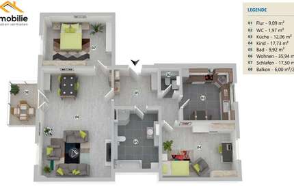 großzügige Erdgeschosswohnung 3 Zimmer 107 m² mit Einbauküche 3 zimmer