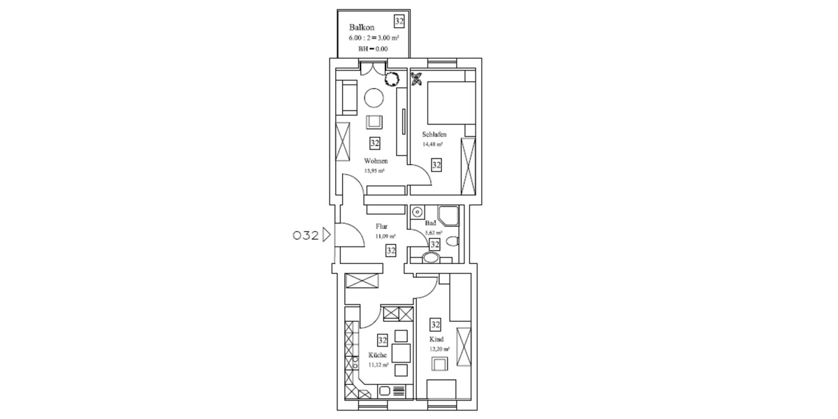 Etagenwohnung Helmstedt - 3 Zimmer, 74 m&sup2;, 529&euro; | Angebot:25365304