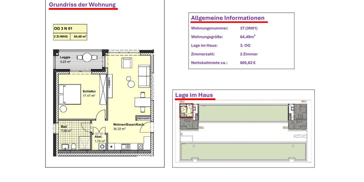 Etagenwohnung Wolfsburg Almke - 2 Zimmer, 64 m&sup2;, 805&euro; | Angebot:21201838