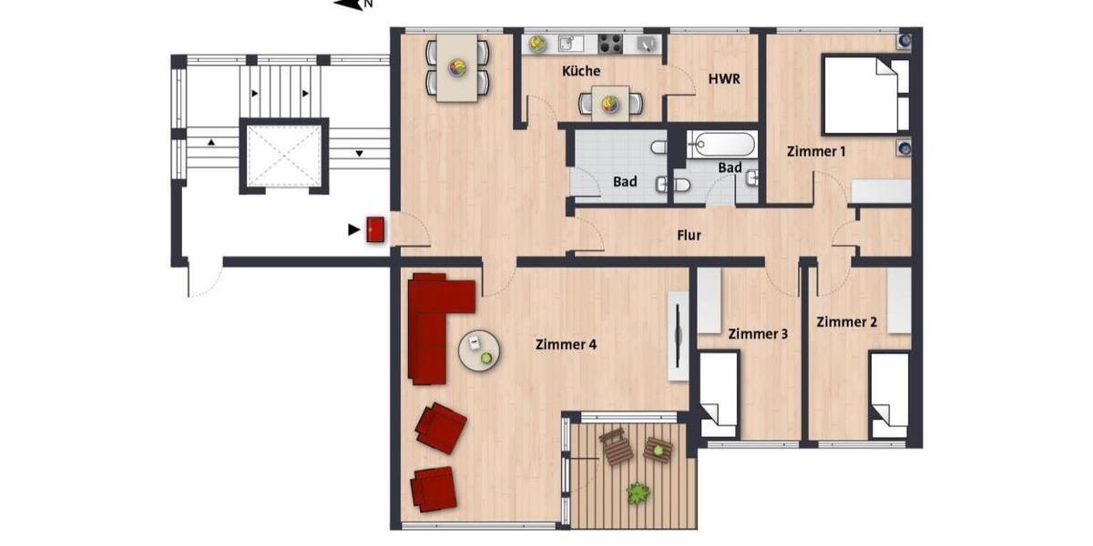 Etagenwohnung Wolfsburg Detmerode - 4 Zimmer, 125 m&sup2;, 1.200&euro; | Angebot:26225369