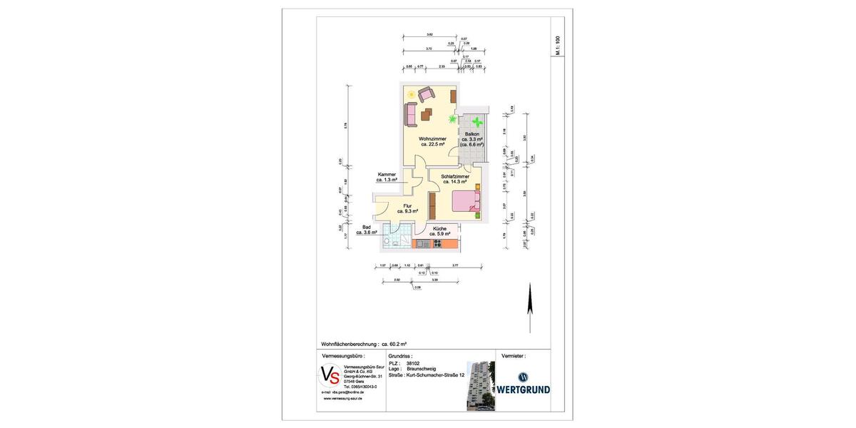 Etagenwohnung Braunschweig Östliches Ringgebiet - 2 Zimmer, 62 m&sup2;, 850&euro; | Angebot:26134016