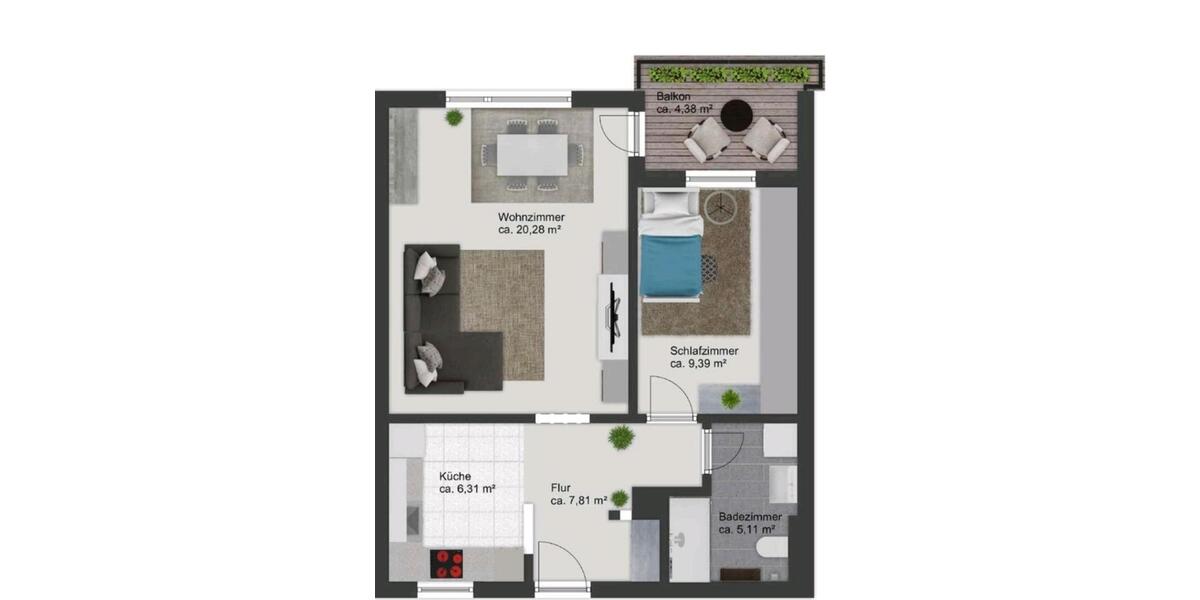 Etagenwohnung Braunschweig Timmerlah-Geitelde-Stiddien - 2 Zimmer, 50 m&sup2;, 133.000&euro; | Angebot:25177807