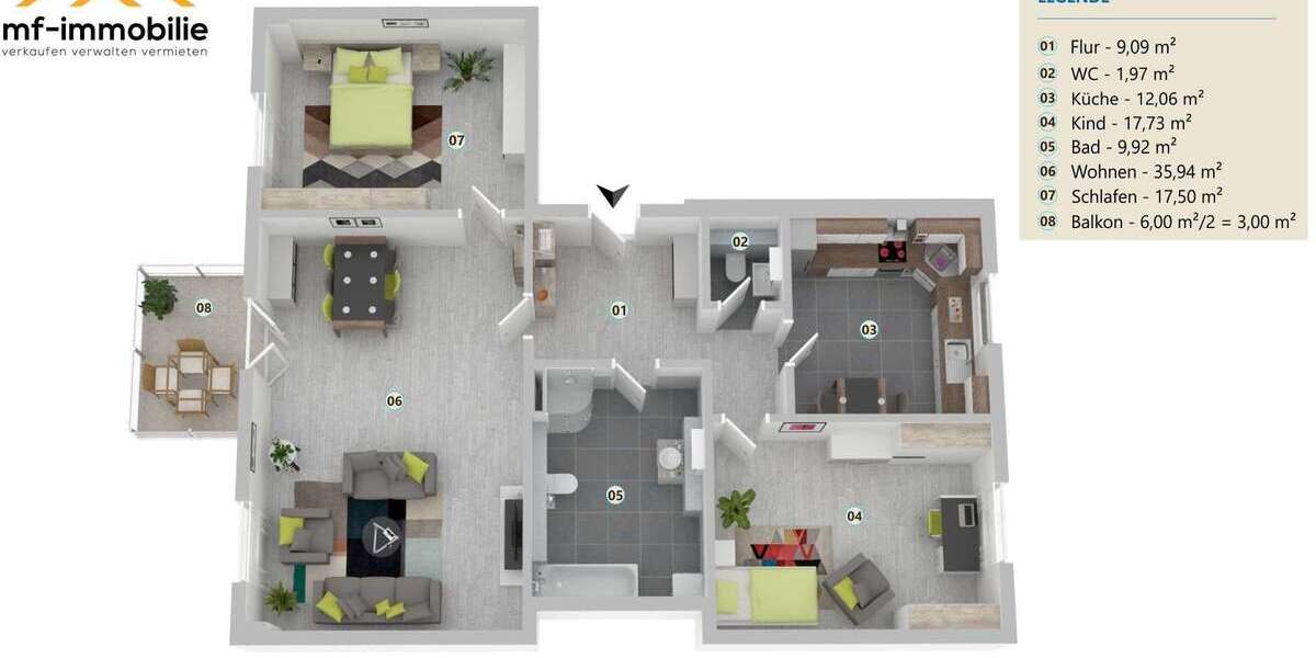 großzügige Erdgeschosswohnung 3 Zimmer 107 m² mit Einbauküche - Erdgeschoßwohnung Mariental | Angebot:26302305