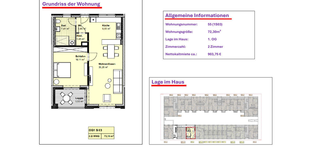 Etagenwohnung Wolfsburg Almke - 2 Zimmer, 64 m&sup2;, 805&euro; | Angebot:21201838