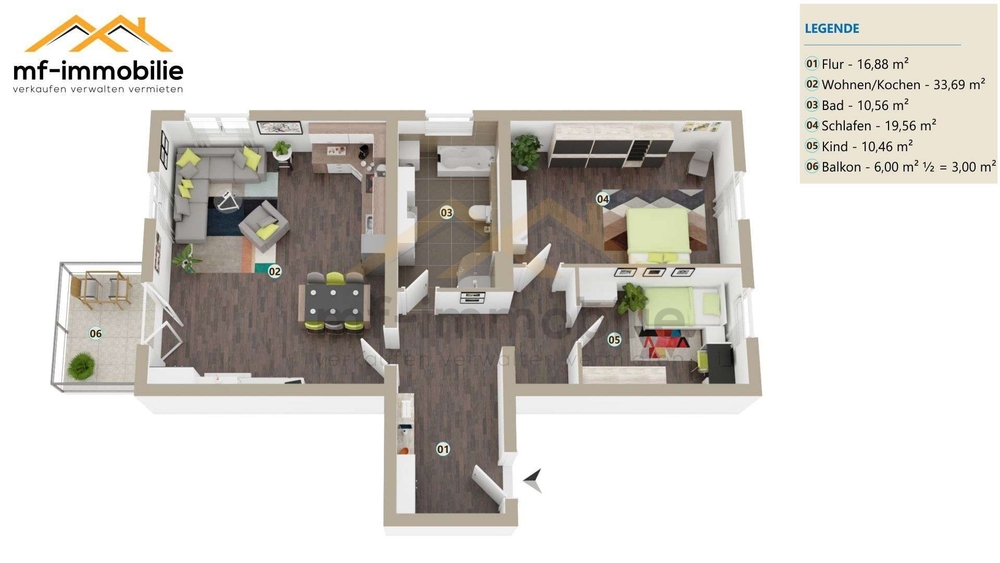 charmante Erdgeschosswohnung 3-Zimmer Balkon, Einbauküche - Erdgeschoßwohnung Mariental Helmstedt - Grasleben | Angebot:24100703