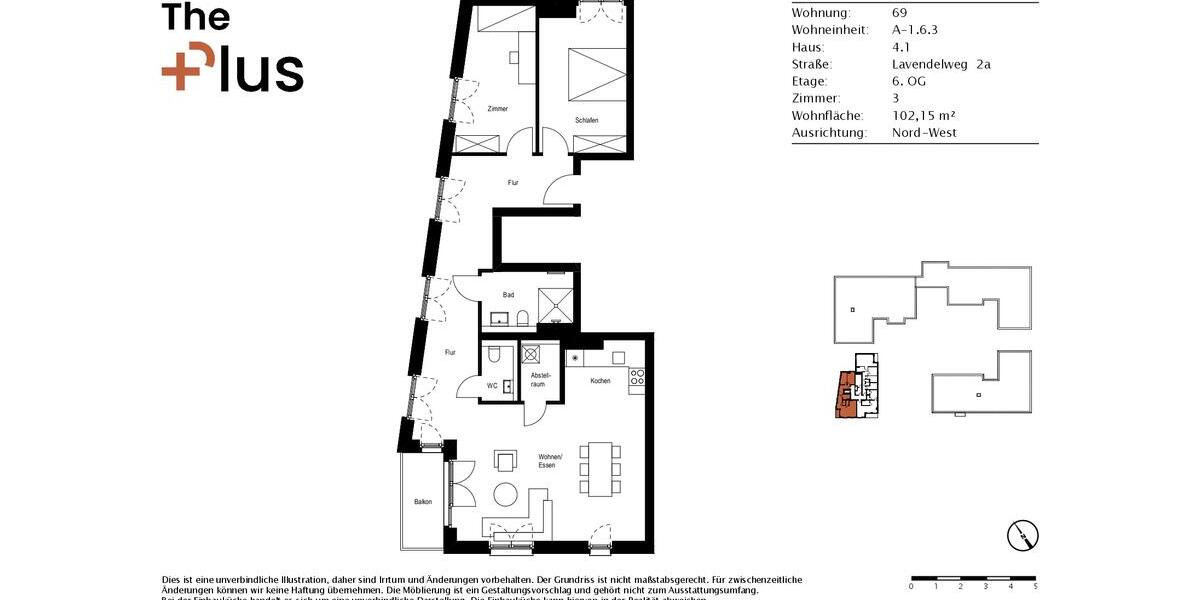 Etagenwohnung Wolfsburg Almke - 3 Zimmer, 102 m&sup2;, 1.145&euro; | Angebot:25806403