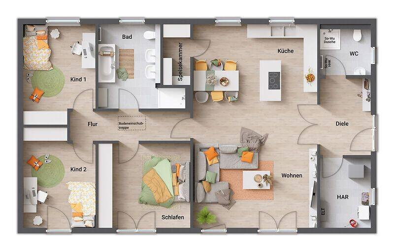 Der massive Bungalow für Familien, die sich Flexibilität wünschen