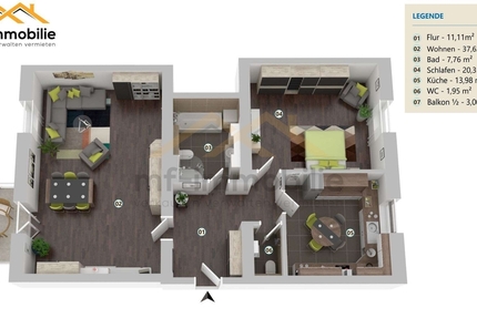 ansprechende 2-Zimmer-Wohnung in Mariental 95 m2, Küche, Bad, Gäste WC, - Wohnung Mariental Helmstedt - Grasleben | Angebot:26910352