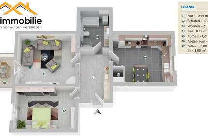 großzügige Erdgeschoßwohnung 2 Zimmer 84m² mit Einbauküche