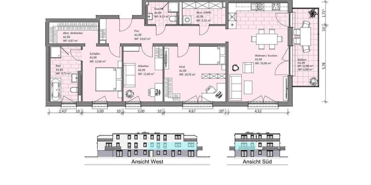 Moderne, lichtdurchflutete 4-Zimmer Wohnung mit Südbalkon 4 zimmer