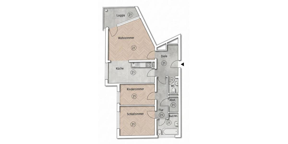 Etagenwohnung Wolfsburg Fallersleben - 3 Zimmer, 91 m&sup2;, 177.500&euro; | Angebot:26904276