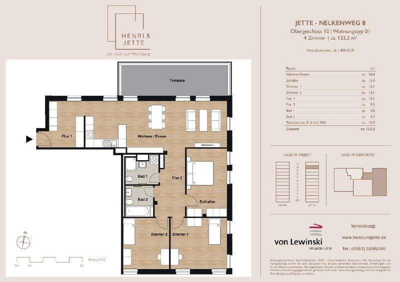 Etagenwohnung Wolfsburg Hellwinkel - 4 Zimmer, 122 m&sup2;, 1.747&euro; | Angebot:24709153