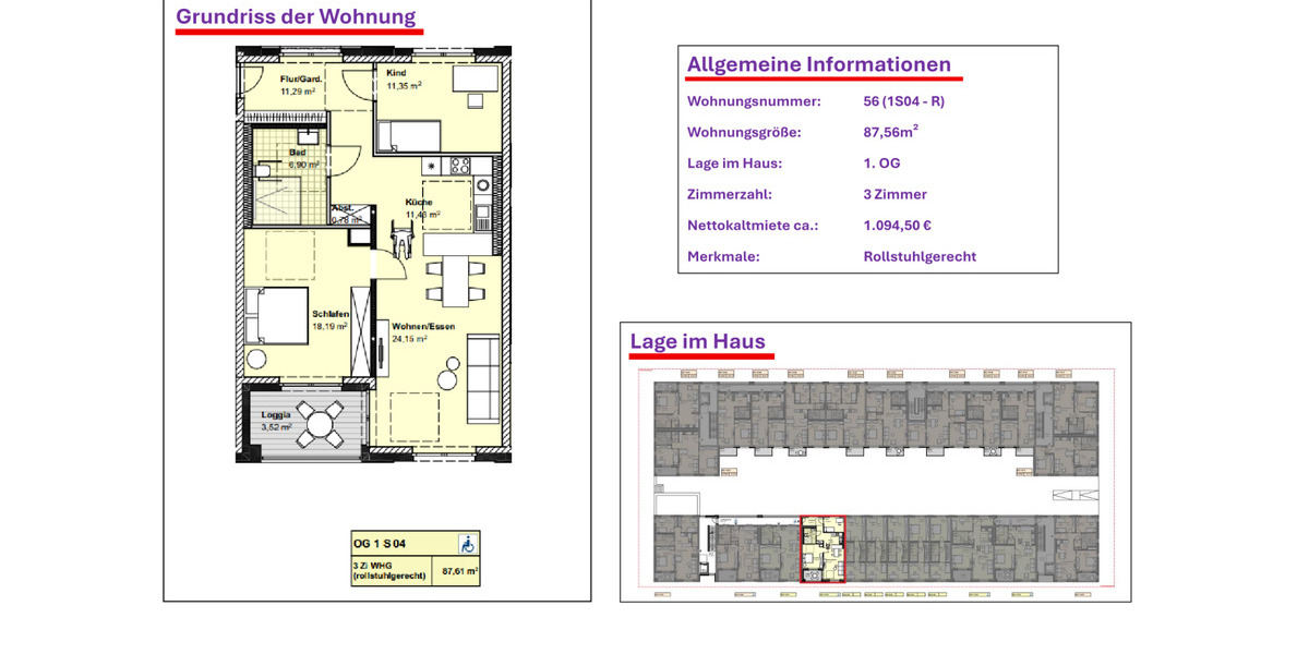 Etagenwohnung Wolfsburg Almke - 3 Zimmer, 87 m&sup2;, 1.094&euro; | Angebot:21201840