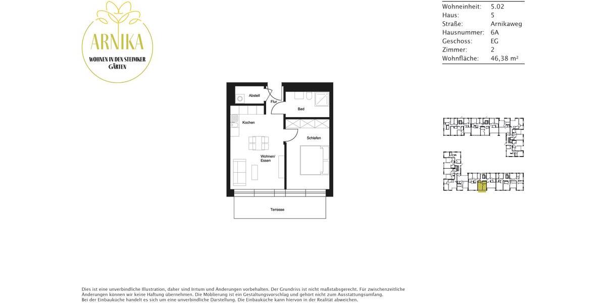 Erdgeschoßwohnung Wolfsburg Almke - 2 Zimmer, 46 m&sup2;, 595&euro; | Angebot:25348897