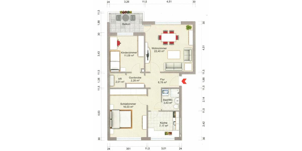 Etagenwohnung Braunschweig Heidberg-Melverode - 3 Zimmer, 72 m&sup2;, 648&euro; | Angebot:25232081
