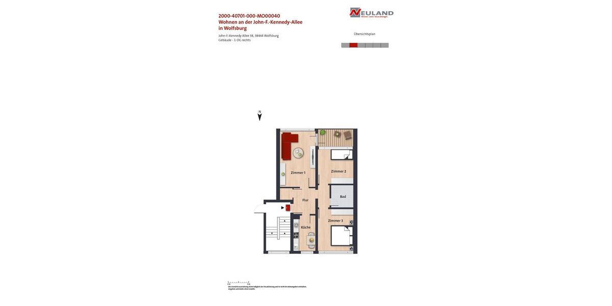 Etagenwohnung Wolfsburg Detmerode - 3 Zimmer, 69 m&sup2;, 499&euro; | Angebot:25987076