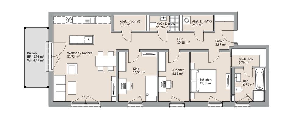 Etagenwohnung Braunschweig Südstadt- Rautheim- Mascherode - 4 Zimmer, 103 m&sup2;, 525.000&euro; | Angebot:25023703