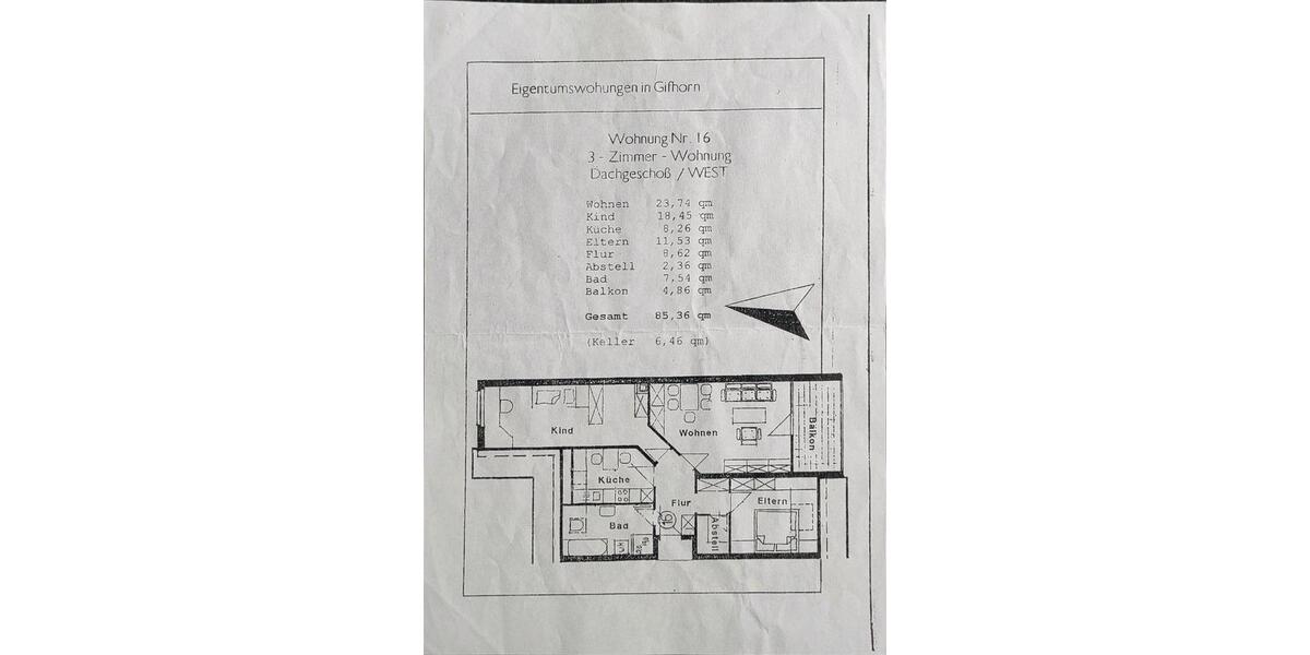 Dachgeschoßwohnung Gifhorn - 3 Zimmer, 85 m&sup2;, 175.750&euro; | Angebot:27186314