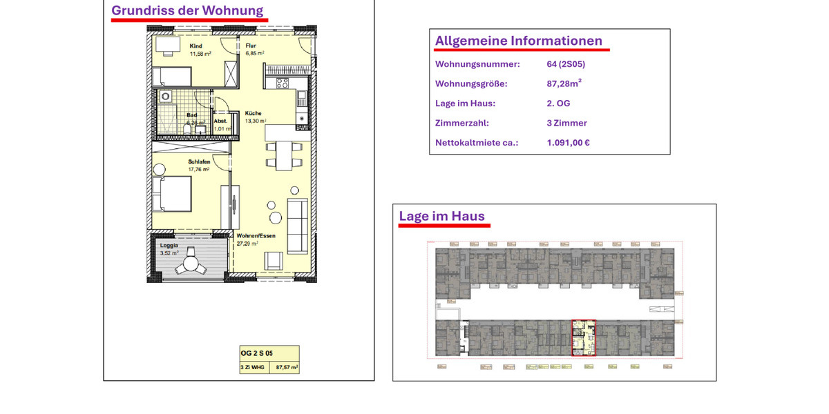 Etagenwohnung Wolfsburg Almke - 3 Zimmer, 87 m&sup2;, 1.094&euro; | Angebot:21201840
