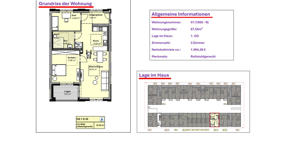 Etagenwohnung Wolfsburg Almke - 3 Zimmer, 87 m&sup2;, 1.094&euro; | Angebot:21201840