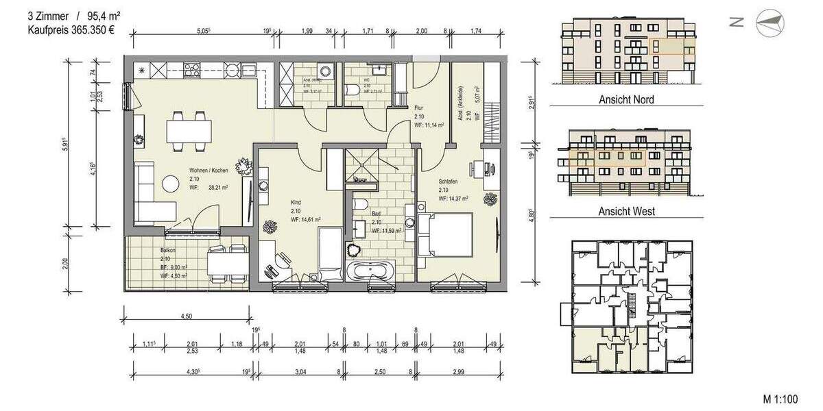 Etagenwohnung Sickte Niedersickte - 3 Zimmer, 95 m&sup2;, 365.350&euro; | Angebot:25747825