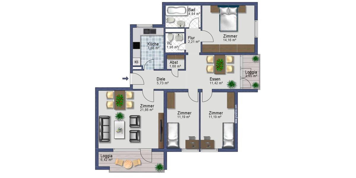 Etagenwohnung Wolfsburg Detmerode - 4 Zimmer, 96 m&sup2;, 1.050&euro; | Angebot:26355857