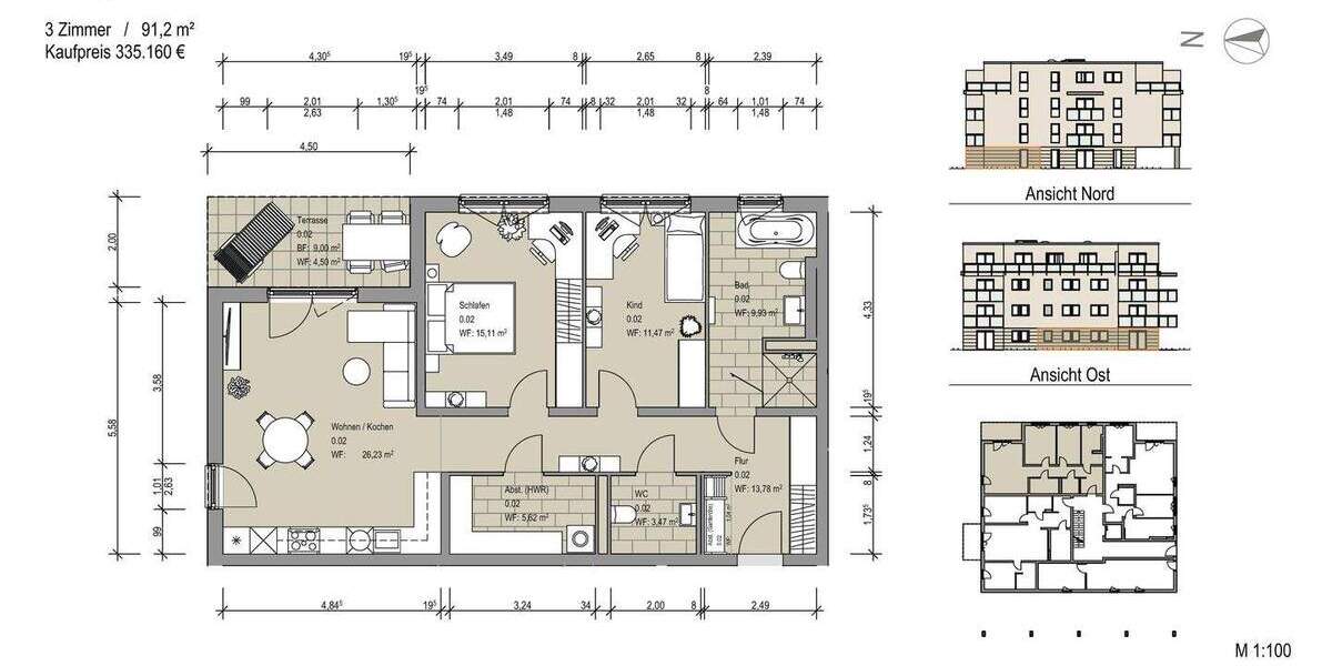 Etagenwohnung Sickte Niedersickte - 3 Zimmer, 83 m&sup2;, 310.930&euro; | Angebot:25706629
