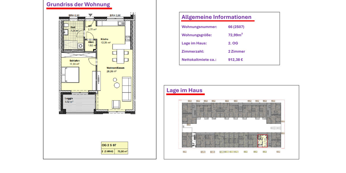Etagenwohnung Wolfsburg Almke - 2 Zimmer, 64 m&sup2;, 805&euro; | Angebot:21201838