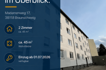 Wohnung Braunschweig Westliches Ringgebiet - 2 Zimmer, 45 m&sup2;, 550&euro; | Angebot:26867000