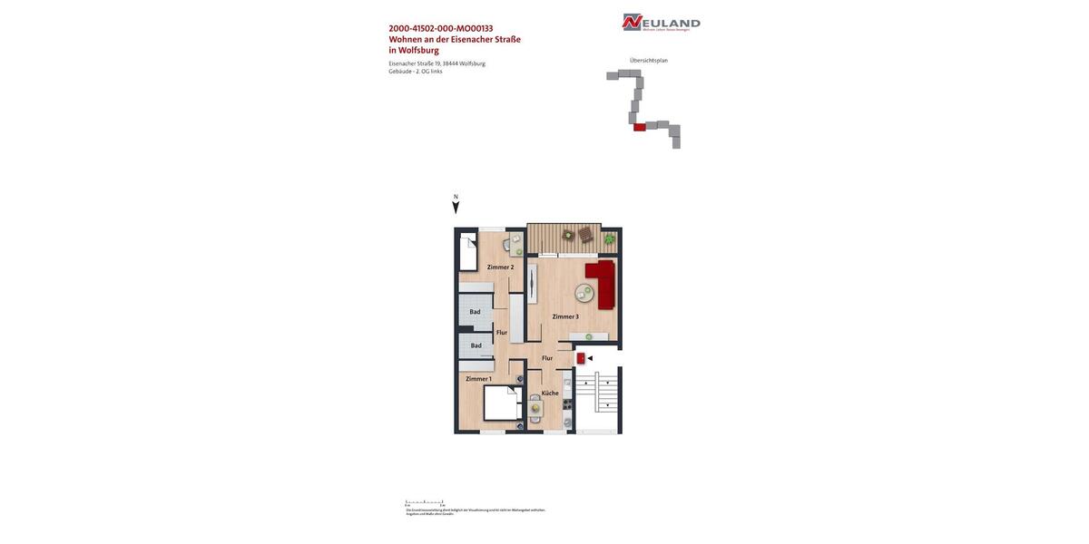 Etagenwohnung Wolfsburg Detmerode - 3 Zimmer, 71 m&sup2;, 535&euro; | Angebot:25444351