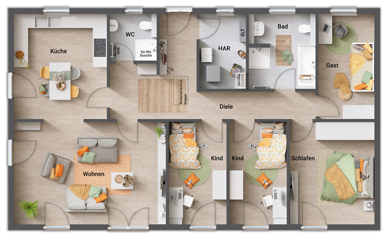 Der massive Bungalow für Familien, die sich Flexibilität wünschen