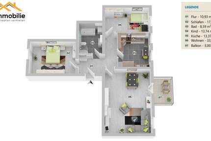 3 Zimmer, Küche, Bad Erdgeschoss mit Balkon
